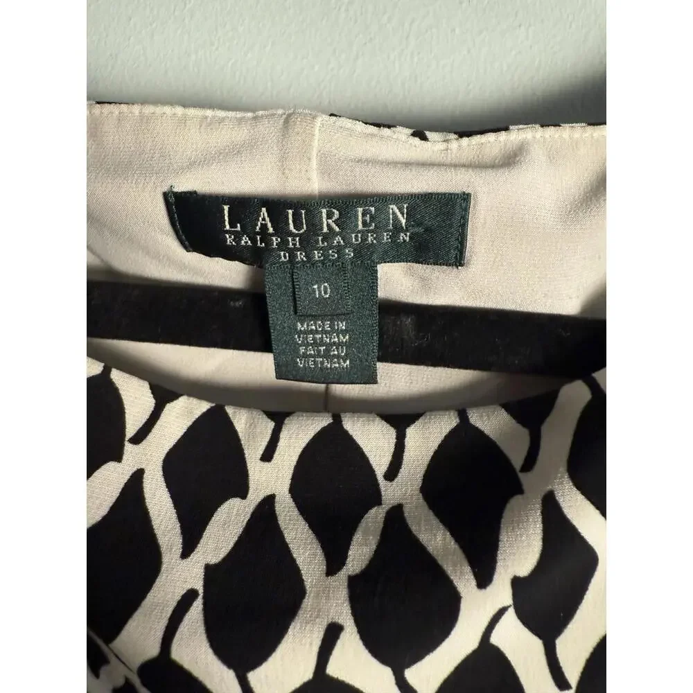 Lauren Ralph Lauren Dress Sheath Knee Length Stretch Ruched Black Boat Neck 10 - Picture 3 of 11